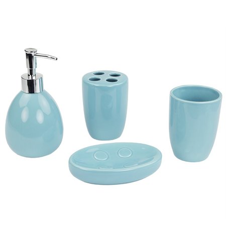 HOME BASICS 4 Piece Bath Accessory Set, Turquoise BA41533